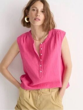 J. Crew Top Women 3X Cora Sleeveless Gauze 100% Cotton Popover Tank Pink Boxy